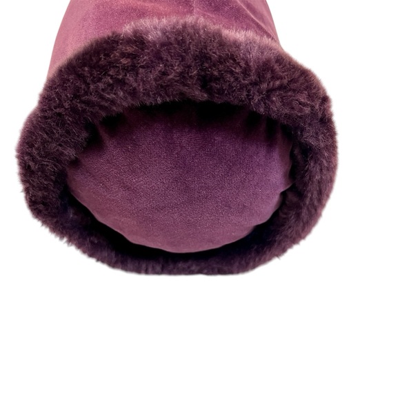 Luxurious Eggplant Faux Velvet and Fur Round Bolster Decorative Pillow - Picture 5 of 7
